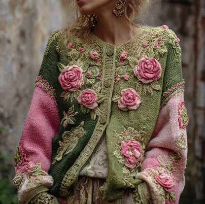 Women's Printed 3D-Effect Knitted Cardigan Coat