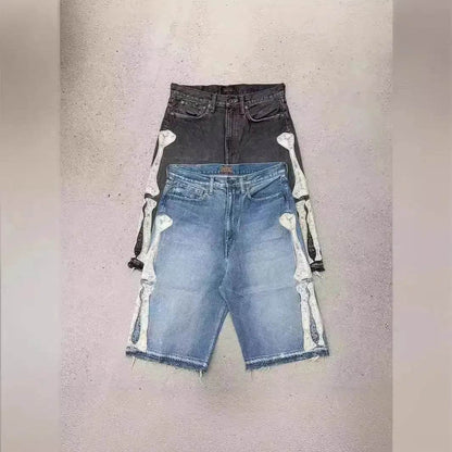 Hip Hop Shorts - Bones Shorts Design Denim Shorts for Men - Jeans shorts