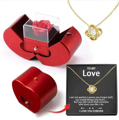Boîte à bijoux de mode pomme rouge cadeau de Noël collier Rose éternelle pour fille fête des mères Saint Valentin cadeaux avec fleur artificielle Rose fleur boîte à bijoux