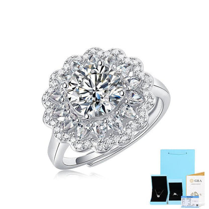 S925 Silver Moissanite Ring Flowers Female New Trendy Ring