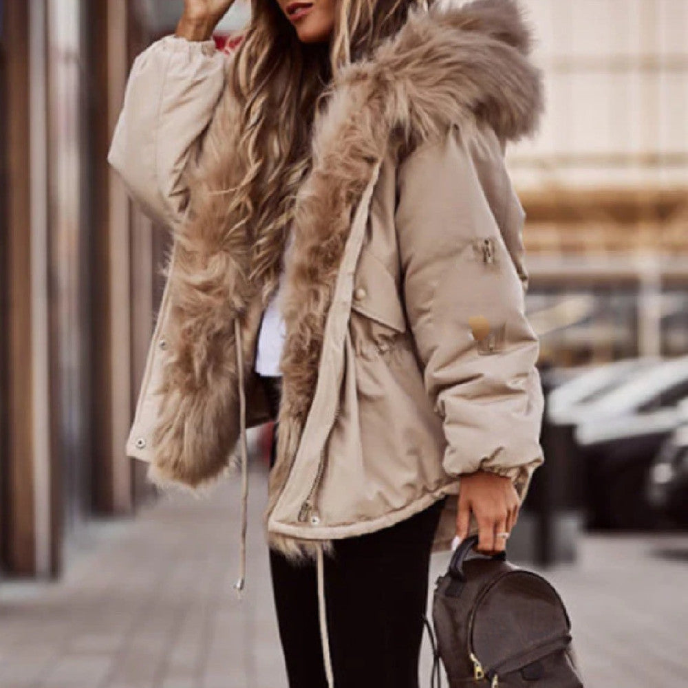 Ladies New Fur Collar Parka Cotton-Padded Jacket