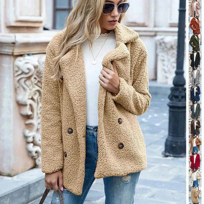 Lapel Winter Fleece Fluffy Jacket Cardigan Sweater for women