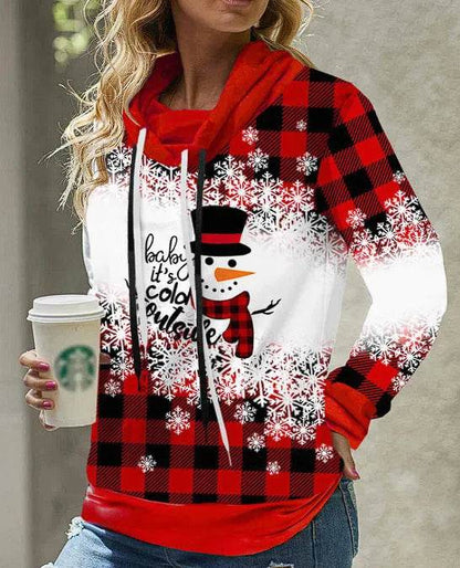 New Fashion Women's Pile Collar Printed Hoodie Pullover Top