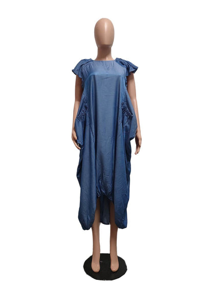 Fashion Faux Denim Large Pocket Loose Dress