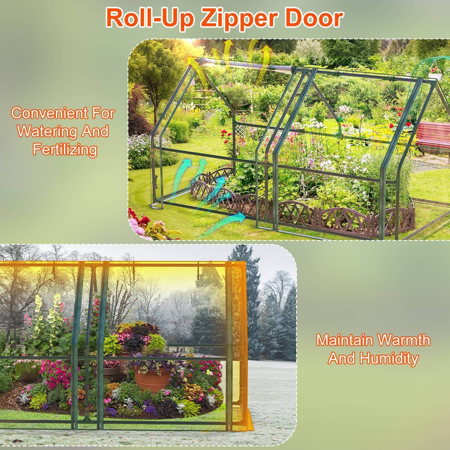 1 mini serre portable de 180x85x95 cm avec portes roulantes zippées, couvercle en PVC imperméable et résistant aux UV, pour jardin intérieur ou extérieur, patio, cour.