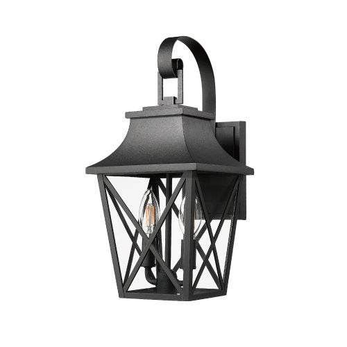 Applique Murale Extérieure Noire 2 Lumières, Grands Luminaires Muraux Extérieurs Modernes, Applique Murale de Porche Industrielle avec Verre, Éclairage Extérieur de Ferme Étanche