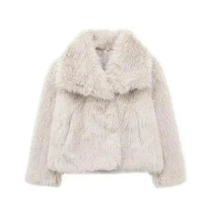 Manteau d'hiver en peluche à col ouvert et revers épais, manteau en fausse fourrure pour femmes