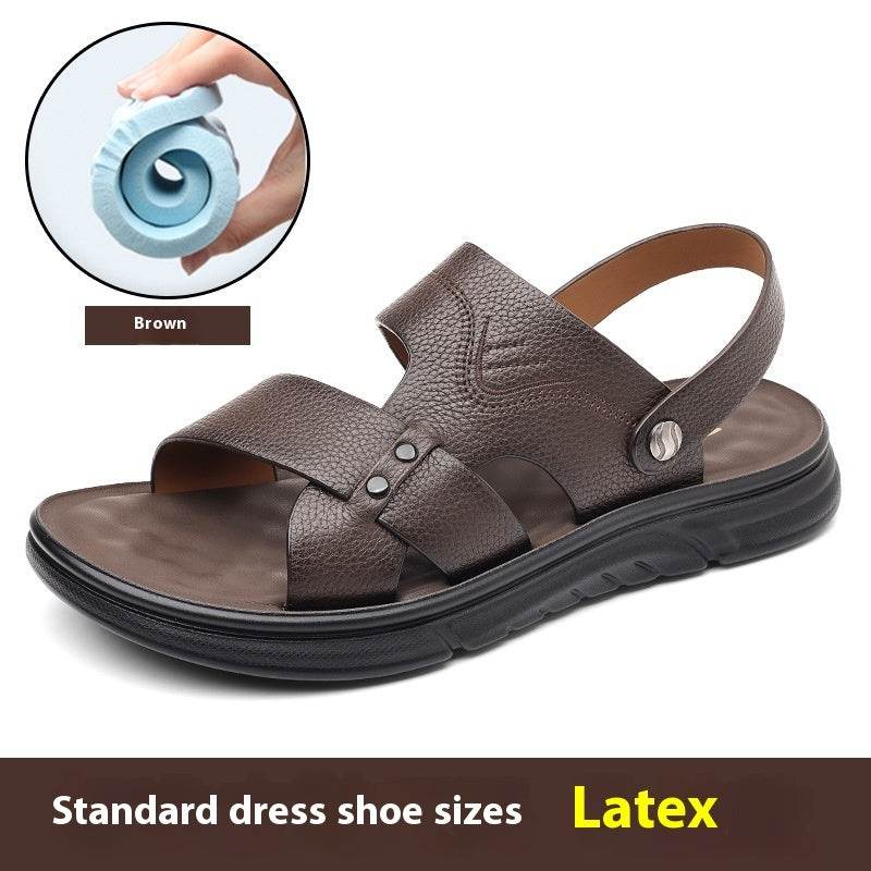 Men’s Breathable Genuine Leather Beach Shoes – Soft Sole Casual Loafers for Middle-Aged & Seniors