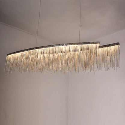 Personalized Minimalist Chandelier – Modern Silver Aluminum Pendant Light with Tassel Design for Dining & Living Room
