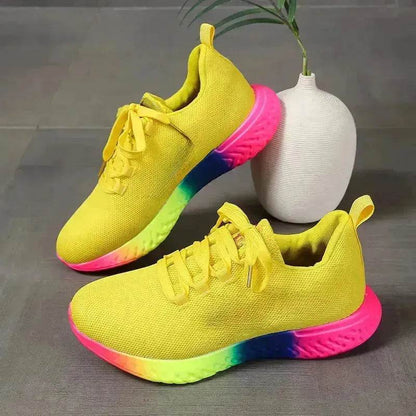 Baskets arc-en-ciel - Chaussures en maille à lacets avec semelle arc-en-ciel Chaussures de marche mode sport sneakers pour femme