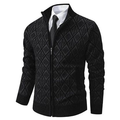 2025 Fall Winter Men Fleece-lined Thick Stand Collar Sweater Cardigan for men