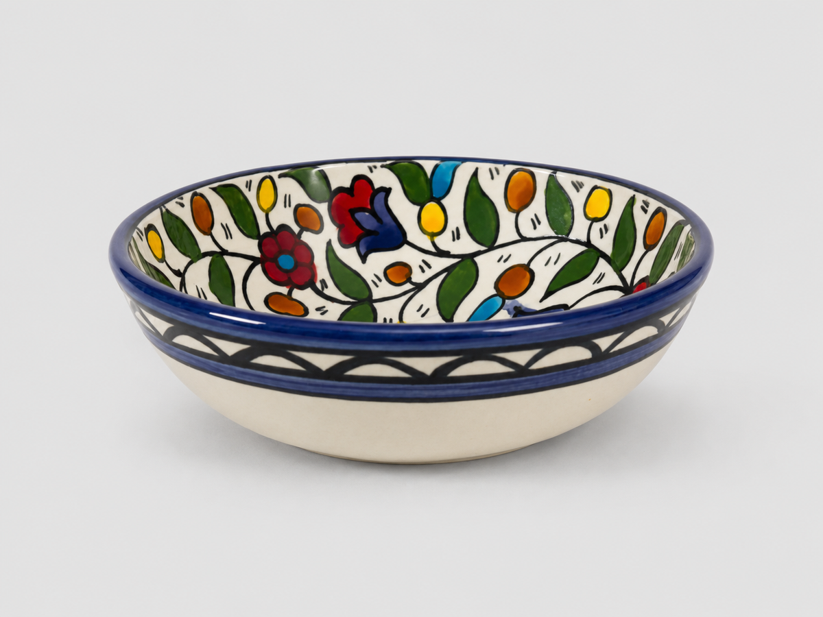 Grand saladier en céramique d'Hébron fait à la main | Poterie palestinienne, sans danger pour les aliments, motif peint à la main