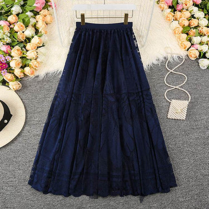 Spring Summer Women's Lace  Flowy Midi Skirt