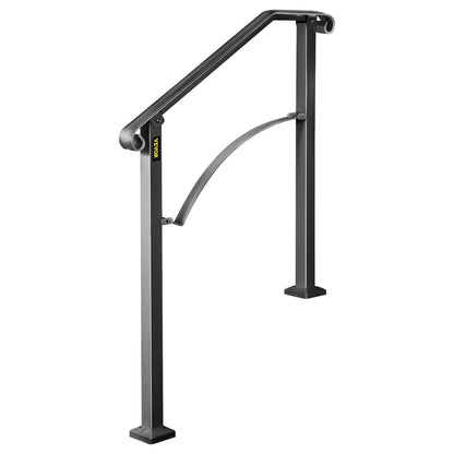 Handrails For Outdoor Steps, Fit 2 Or 3 Steps Outdoor Stair Railing, Arch 2 Wrought Iron Handrail, Flexible Porch Railing, Black Transitional Handrails For Concrete Steps Or Wooden Stairs