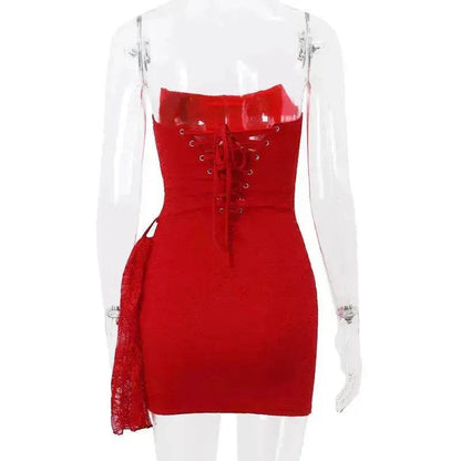 Robe Corset Bustier en Dentelle, Mini-Robe de Soirée Ajustée, Tendance et Charmante pour Femme pour les Soirées Cocktail.