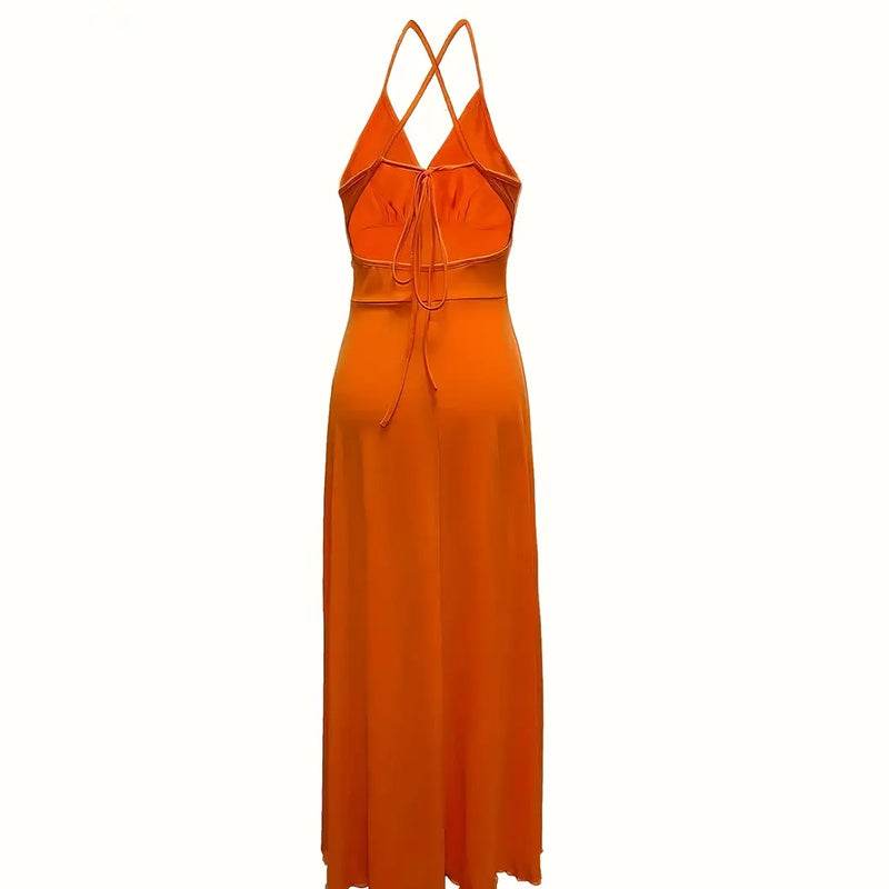 Elegant V Neck Summer Maxi Slit Dress Spaghetti Strap High Slit Long Dress