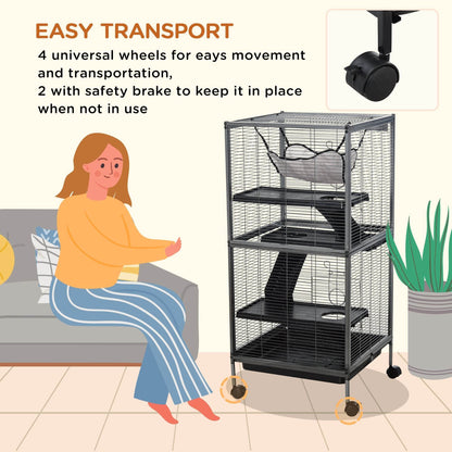 Large Metal 4 Tiers Small Animal Cage With Hammock, Removable Tray, Extra Space For Ferrets Chinchillas, Gray