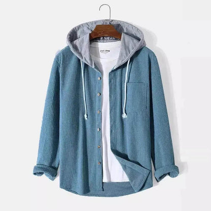 Men's Autumn And Button down Waffle Hoodie Cardigan