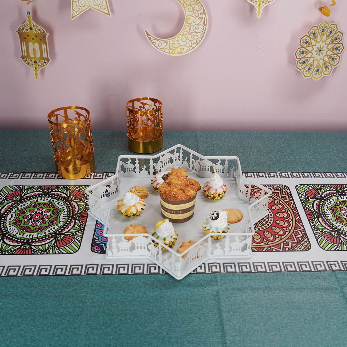 European-style Dessert Table Two-tier Ramadan Iron Castle serving Tray