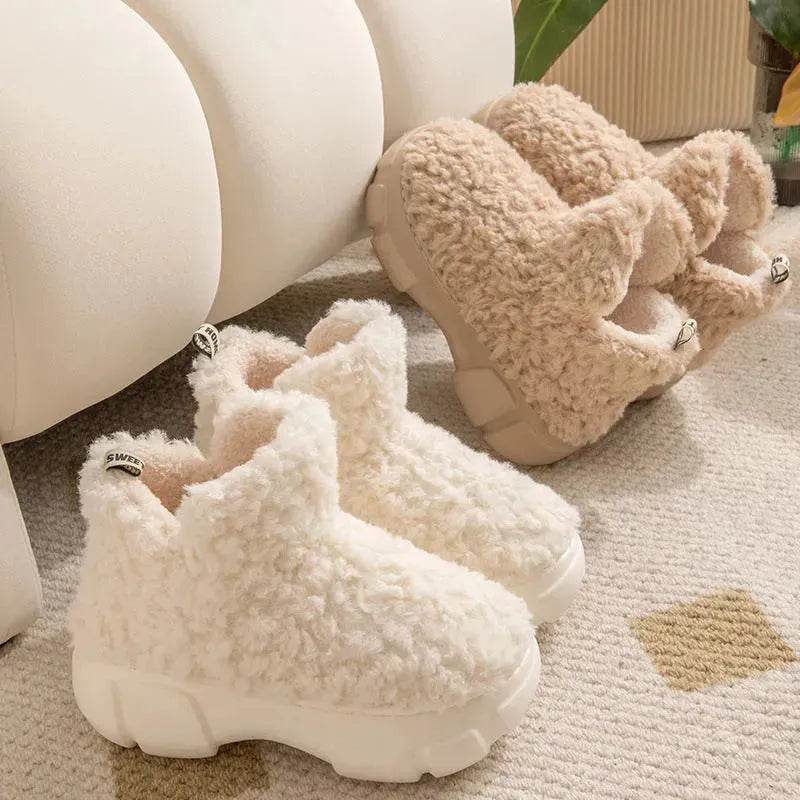 Bottes d'hiver en cachemire et neige avec plateforme de 6 cm, chaudes, en velours, chaussures montantes en coton polaire, pour femmes, en extérieur, intérieur, chaussures en peluche.