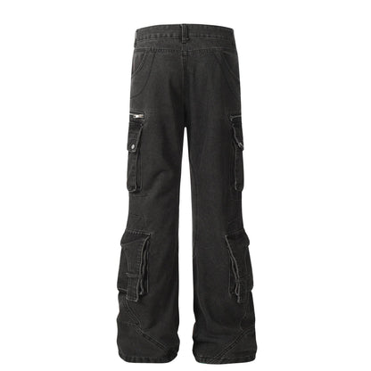 Solid Color Casual Multi-pocket Denim Jean Cargo Pants women