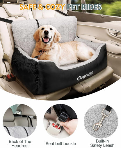 Dog Car Seat for Medium/Large Dogs under 55 Lbs, Soft Pet Car Travel Home Bed, Fully Detachable and Washable Booster Carseats with Storage Pockets and Clip-On Leash Portable Carrier,Black