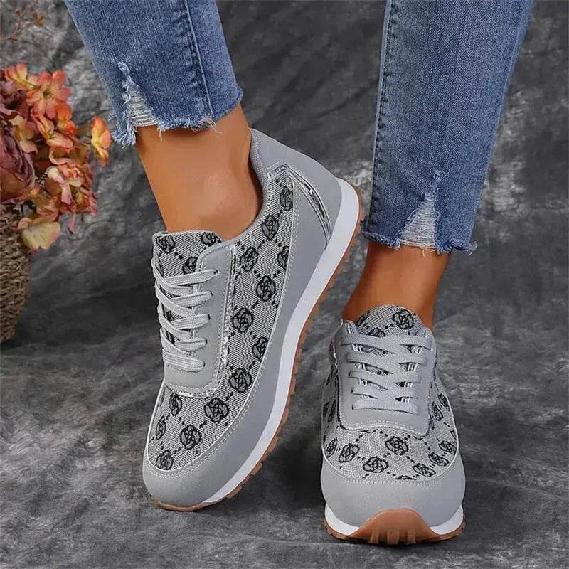 Baskets à lacets imprimé floral, chaussures de sport décontractées, légères et respirantes pour la marche et la course, chaussures plates pour femmes