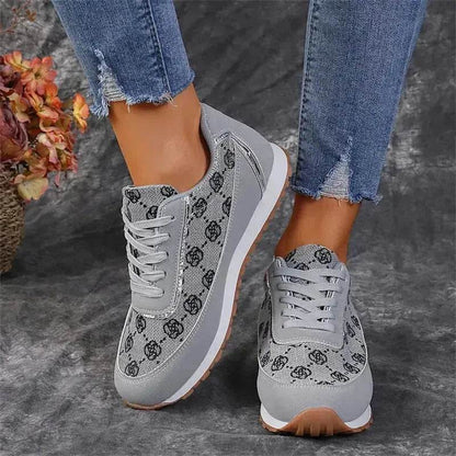 Baskets à lacets imprimé floral, chaussures de sport décontractées, légères et respirantes pour la marche et la course, chaussures plates pour femmes