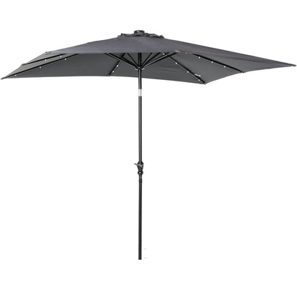9 X 7 Ft Patio Umbrella Outdoor Table Market With Crank Solar LED Lights Tilt Button For Deck Dark Gray