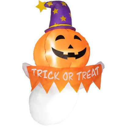 Outsunny 3.4ft Halloween Inflatables Window Sticker Ghost With Orange Face, Blow Up Halloween Decorations Outdoor LED Yard Display, Waterproof