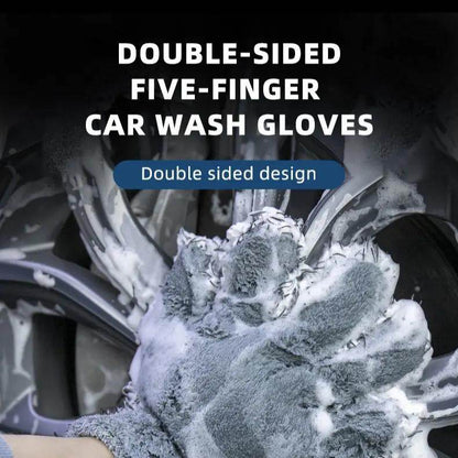 KLCB Serviette de nettoyage de voiture en polaire corail double face douce, en fibre ultra-fine, pour un lavage de voiture scientifique sans endommager la carrosserie, gants de lavage de voiture à cinq doigts.