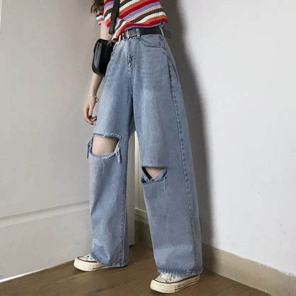 Oversized High Waist Ripped Jeans pant for Women
