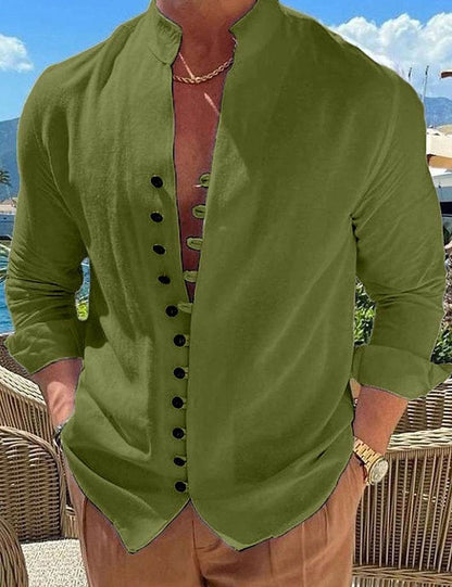 Cotton And Linen Casual Loose Long Sleeve Shirt men