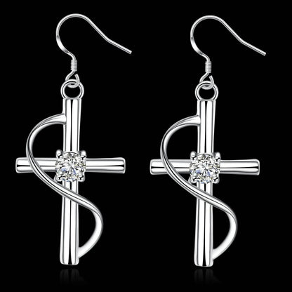 New Cross-border Popular Elongated Silver Dangling  drop Earrings