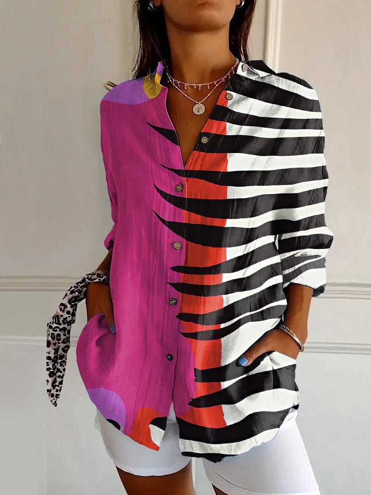 Women’s Floral Print Long-Sleeve Button Shirt – Casual Printed Cardigan Top | Sizes XS–5XL