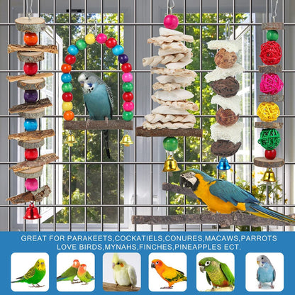 Jouets pour oiseaux, perchoir et jouets à mâcher en bois pour perruches, calopsittes, conures, inséparables, touïs, perruches ondulées, pinsons et autres oiseaux de petite et moyenne taille