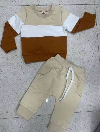 Boy's color Stitching Long Sleeve Trousers Suit Two piece for boys