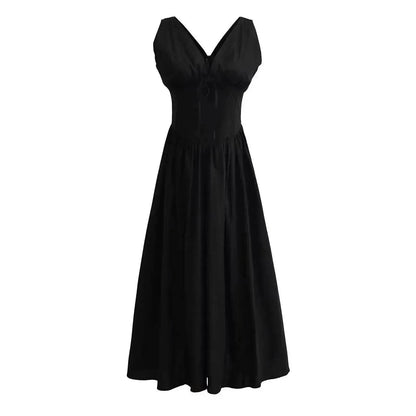 Women's Summer French Seaside Vacation Waist-tight Temperament Midi Skater Dress