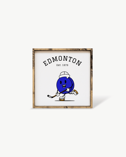 Edmonton Hockey Puck Wood Sign – Hockey-Inspired Wall Art