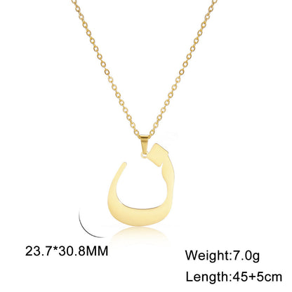 Cut Arabic Letter Pendant Stainless Steel Necklace