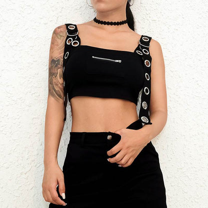 Débardeur noir d'été printemps pour femme, haut court sans manches, bustier évidé, streetwear