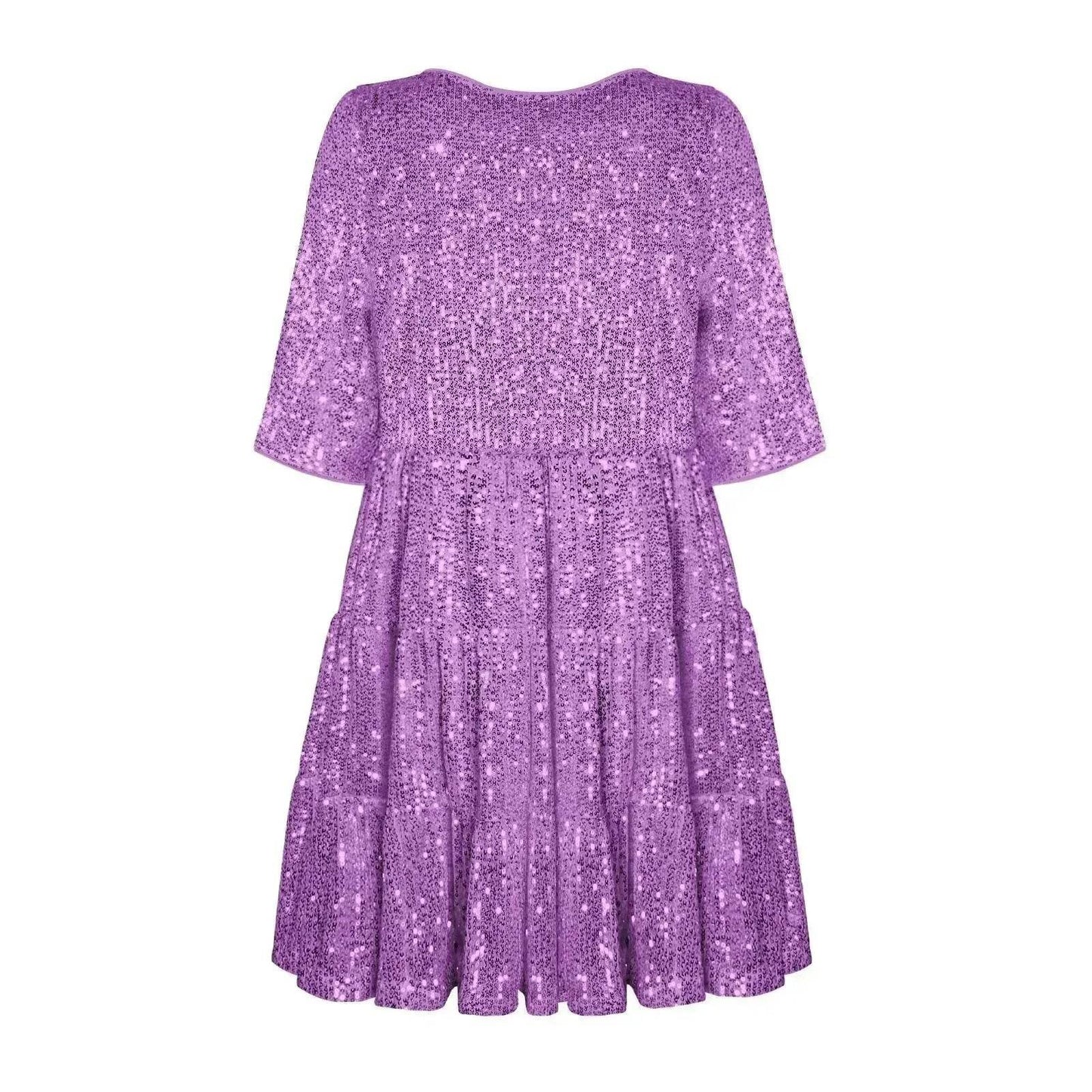 Elegant ladies Sequined Short Mini Skater Dress