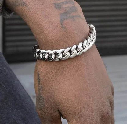 Men's Cuban Link Chain Titanium Steel Silver Bracelet