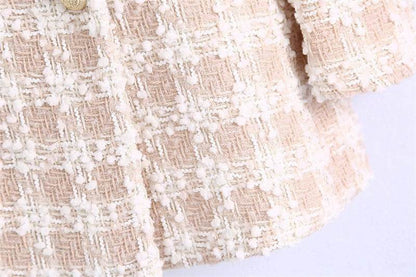 Elegant Luxury Lapel Long Sleeved Double Breasted Check tweed Blazer Women