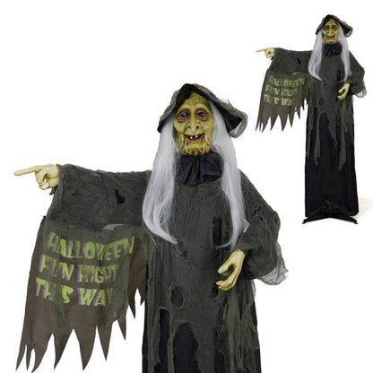 6ft Eye Red Light Vibration Witch Sound Voice Control, Standing Guiding Witch, Battery Model - Batteries Not Included, Halloween Standing Decoration
