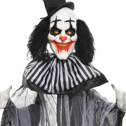 HOMCOM 6 Life Size Outdoor Halloween Decoration, Classic Black And White Striped Clown Animatronic, Sound And Motion Activated Animated Prop With Light Up Eyes  Sounds