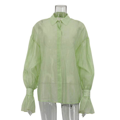 Loose Lapel Lantern Long Sleeves Blouse Shirt For Women