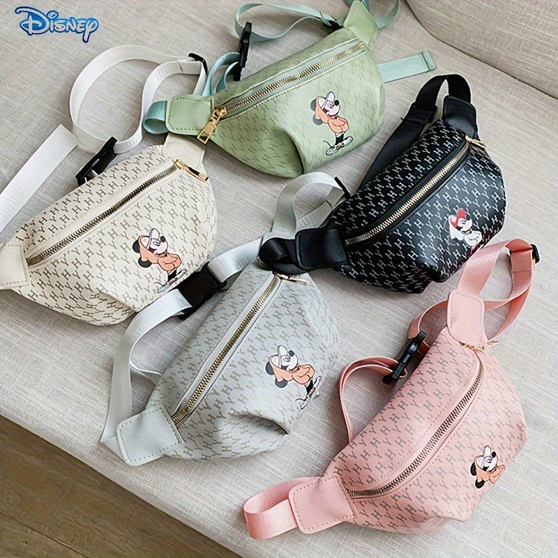 1pc Disney Mickey Cartoon Fanny PU Material Pack, Adjustable Strap Waist Bag With Fashion Zipper, Suitable For Sports & Outdoor Activities