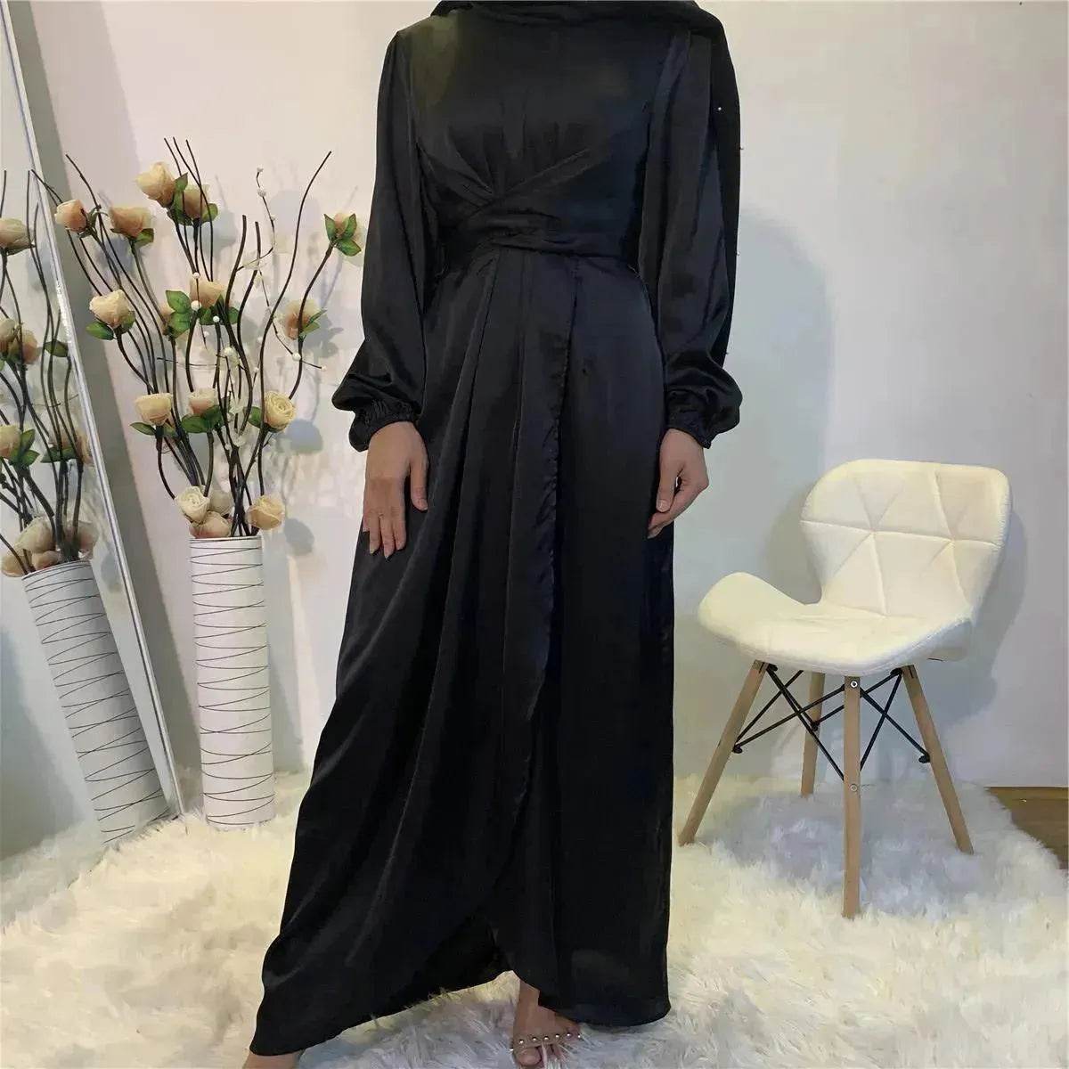 Elegant Solid Color Abaya Dress Robe for Arab Dubai Turkey Middle East Women.