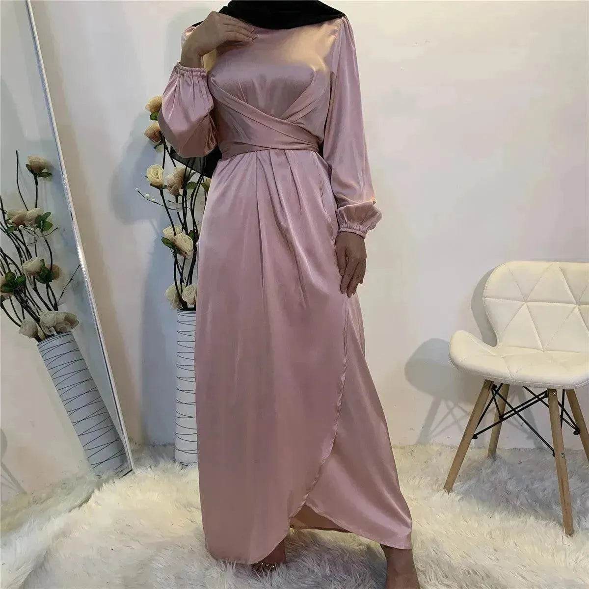 Elegant Solid Color Abaya Dress Robe for Arab Dubai Turkey Middle East Women.